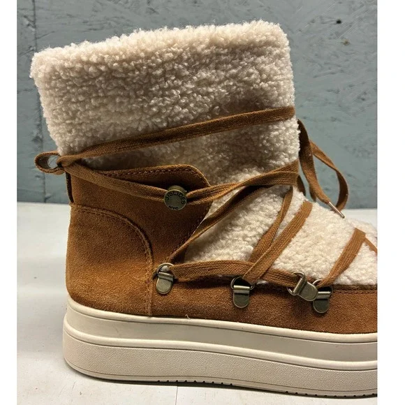 JSLIDES Winter Boots Women's Brown Suede Shearling Lined Lace Up Casual 8.5 - Picture 3 of 16